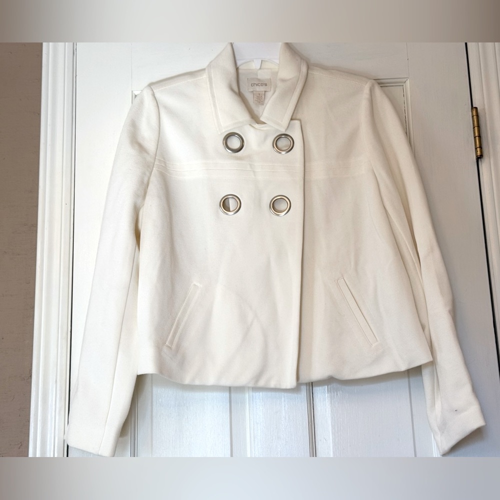 Chico's Cropped White Blazer Jacket